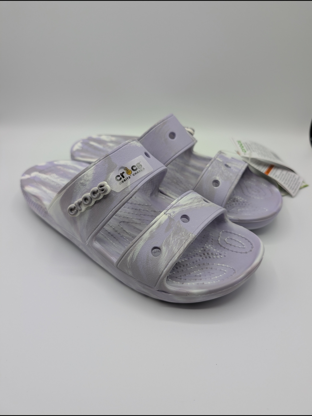 Crocs Womens Classic Marbled Lavender Slide Sandals W9 M7 NEW